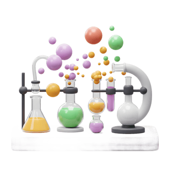 Colorful Chemistry Experiment Illustration with Beakers and Bubbles on White png