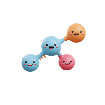Cartoon Molecule with Happy Faces 3D Render for Science Education png
