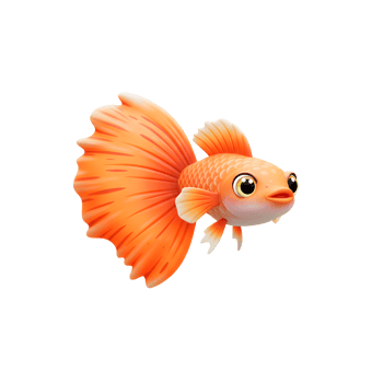 Cartoon Goldfish Swimming with Big Tail and Expressive Eyes on White png