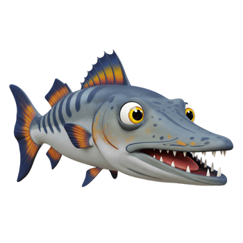 Cartoon Barracuda Character Illustration with Open Mouth on White Background png