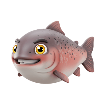 Cartoon Fish Character Smiling with Big Eyes and White Background png