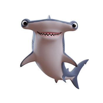 Cartoon Hammerhead Shark Smiling with Googly Eyes on White Background png