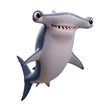 Cartoon Hammerhead Shark Smiling on White Background - Cute Marine Animal png