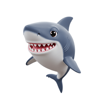 Cartoon Shark Character Smiling with Sharp Teeth on White Background png