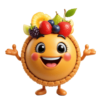 Happy Fruit Tart Character Wearing A Delicious Fruit Crown Isolated on Transparent Background png