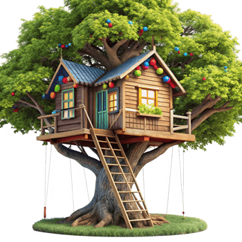 whimsical tree house is isolated on transparent background png