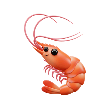 Cute Shrimp Character Illustration with Smile Isolated on White Background png