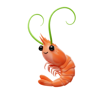 Cute Cartoon Shrimp Illustration with Big Eyes and Green Antennae png