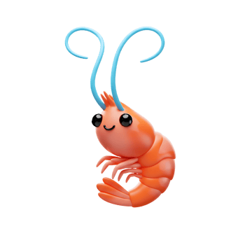 Cartoon Shrimp with Cute Smile and Blue Antennae on White Background png
