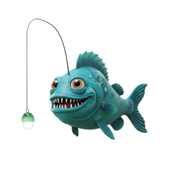 Cartoon Anglerfish with Glowing Lure Funny Aquatic Character Illustration png