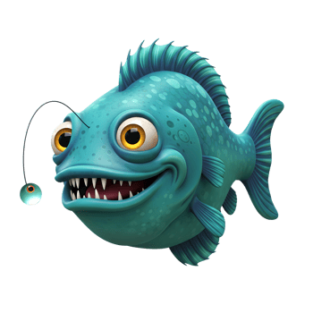 Cartoon Anglerfish Character Illustration with Glowing Lure and Sharp Teeth png