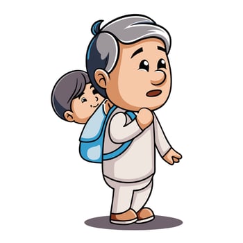 Elderly man carrying child on his back vector