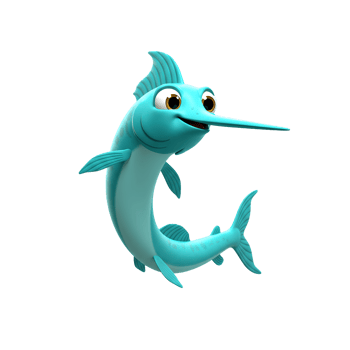 Cute Cartoon Swordfish Swimming Isolated on White Background Illustration png