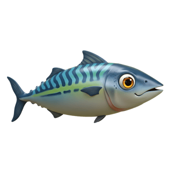 Cartoon Mackerel Fish with Blue Stripes Swimming on a White Background png
