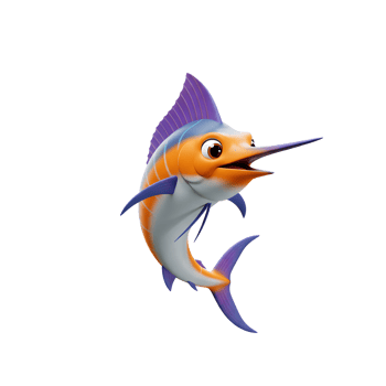 Cartoon Marlin Fish Illustration with Orange and Purple Details on White png