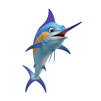 Cartoon Marlin Fish Illustration Swimming Upward Isolated on White Background png