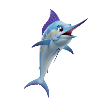 Cartoon Marlin Leaping Against a White Background Great for Kids png