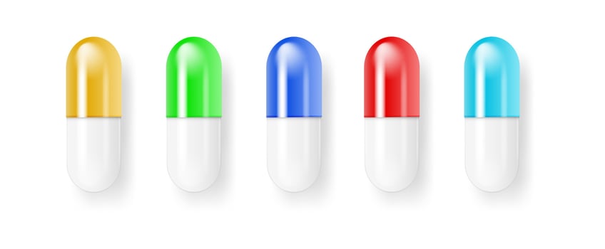 Pills and capsules Medicines tablets, capsules drug of painkillers, antibiotics vitamins. isolated on white background. illustration vector