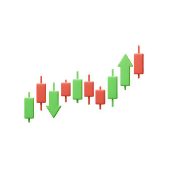 Candlestick Chart Illustrating Stock Market Trends with Upward and Downward Arrows png