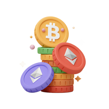 Bitcoin and Ethereum Cryptocurrency Coins Stacked Illustration on White Background png