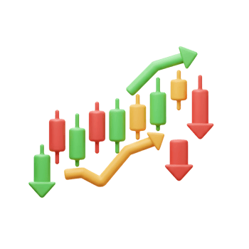 Candlestick Chart Showing Market Fluctuations and Trends with Arrows png