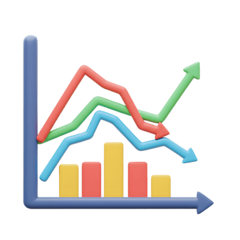 Analyzing Colorful Business Graph Chart with Rising and Falling Trends png