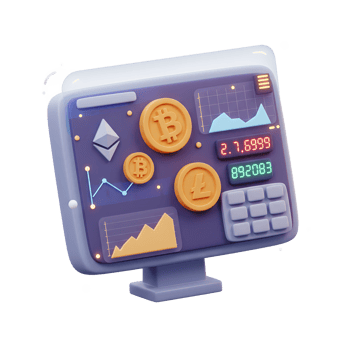 Cryptocurrency Trading Analysis on Computer Display with Bitcoin and Litecoin png