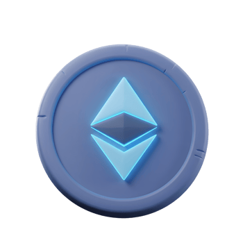 Ethereum Cryptocurrency Coin Render with Blue Lighting on White Background png