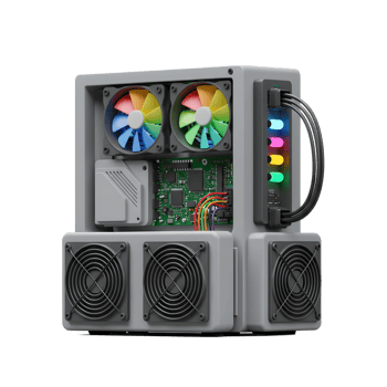 Gaming Computer Inside with Rainbow Fans and Circuit Board View png