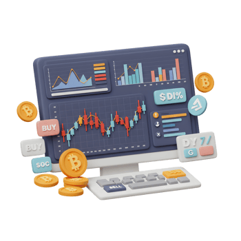 Trading on Computer with Bitcoin Crypto Currency Candlestick Chart Diagram png