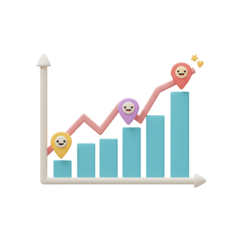 Cartoon Graph Showing Increase with Smiling Location Pin Icons at Peaks png