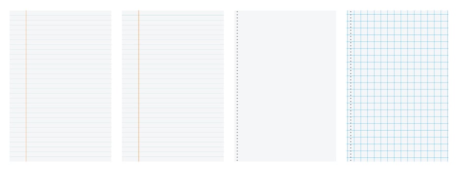 Page of Notebook Blank Lined, Grid, and Graph Paper for Various Uses. vector