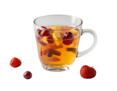 Mulled tea with berries in a glass cup isolated on transparent background png