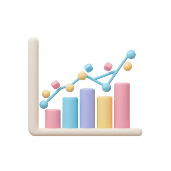 3D Rendering of Growing Graph Chart with Pastel Colors on White png