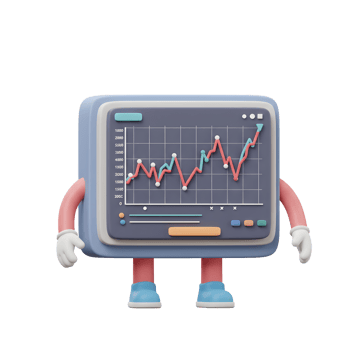 Cute Cartoon Monitor Character Showing Stock Market Growth and Finance png
