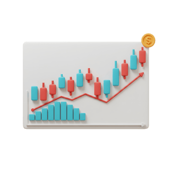Rising Stock Market Chart with Candlesticks and Upward Trend Line png