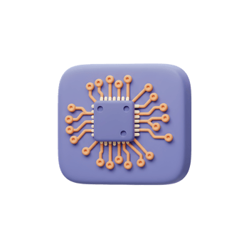 Illustration of a Computer Chip on Blue Square Background png