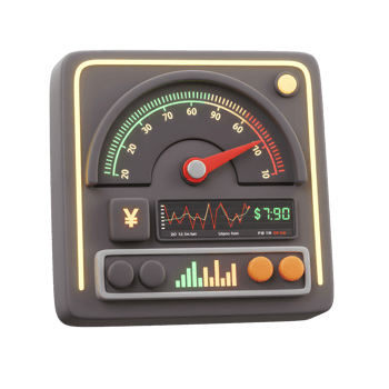 Financial Dashboard with Gauge, Stock Chart, and Currency Symbols png