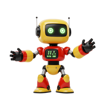 Friendly Yellow and Red Robot Waving on White Background 3D Render png