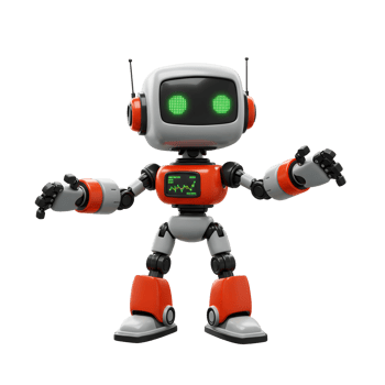 Cartoon Robot Presenting Data with Green Eyes and White Background png