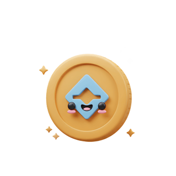 Cute Cartoon Coin with Happy Face and Stars on White Background png