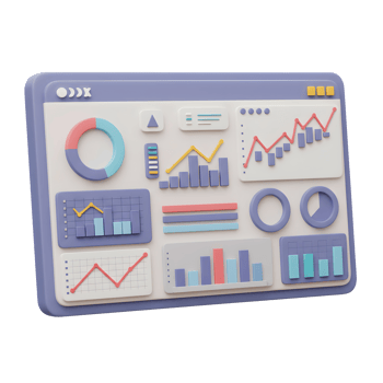 3D Rendering of Business Analytics Dashboard with Charts and Graphs png