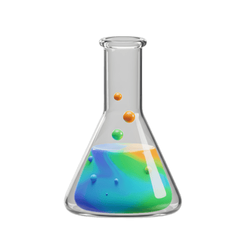 Chemical Flask with Colorful Liquid and Spheres Floating Inside for Experiment png
