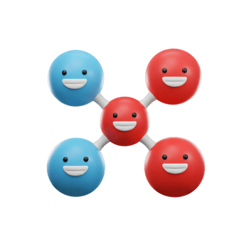 Cartoon Molecule with Smiling Faces Red and Blue Chemistry Concept png