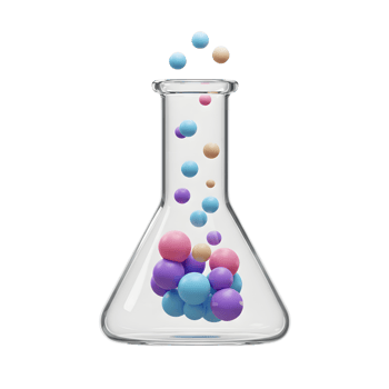 Laboratory Flask with Colorful Spheres Exploring Scientific Concepts and Experimentation png