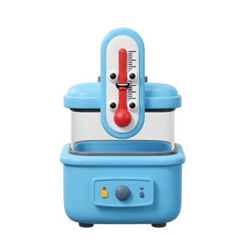 Funny Cartoon Thermometer Model with Water Bath for Laboratory Use png