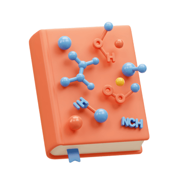 Illustrated Chemistry Textbook with Molecule Models and Chemical Formulas png