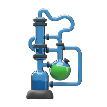 Lab Distillation Apparatus with Green Liquid Isolated on White Background png