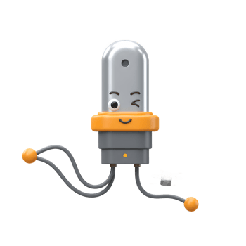 Cute Robot Character Winking with Wires and Control Panel Nearby png