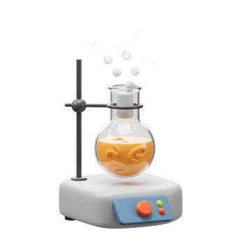 Cartoon Chemistry Experiment with Beaker and Bubbles on Hot Plate png